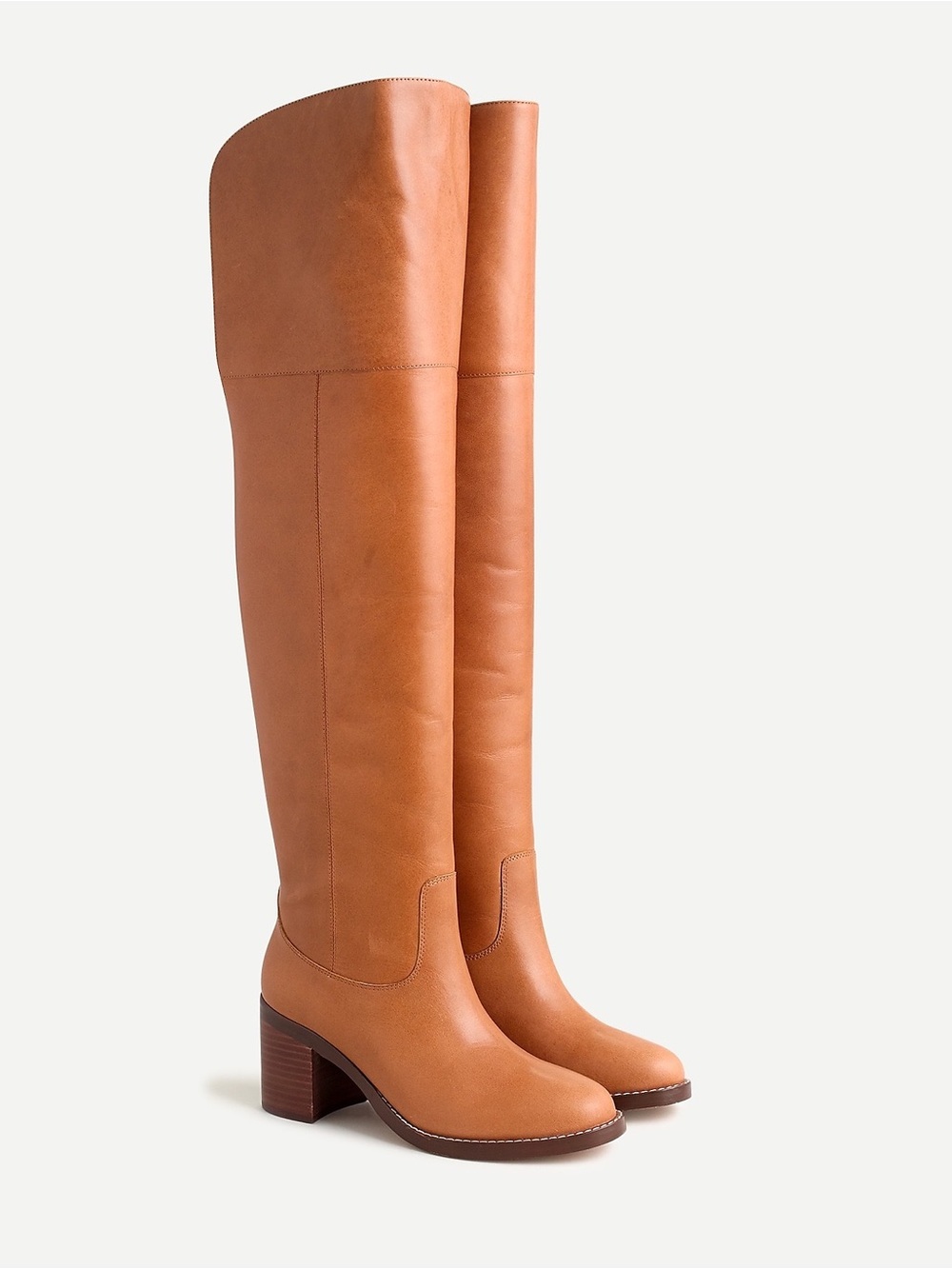 Tall Tan Leather Block Heel Women's Boots